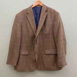 Oak Hill Blazer Sport Coat Jacket Double Vent Check Plaid Mens 2XL 50-52 Brown